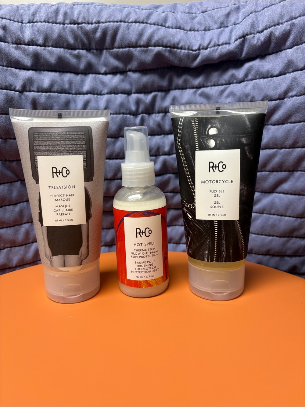 R+Co Television Perfect Hair Mask. Motorcycle Flexible Gel. Hot Spell Blow Out.